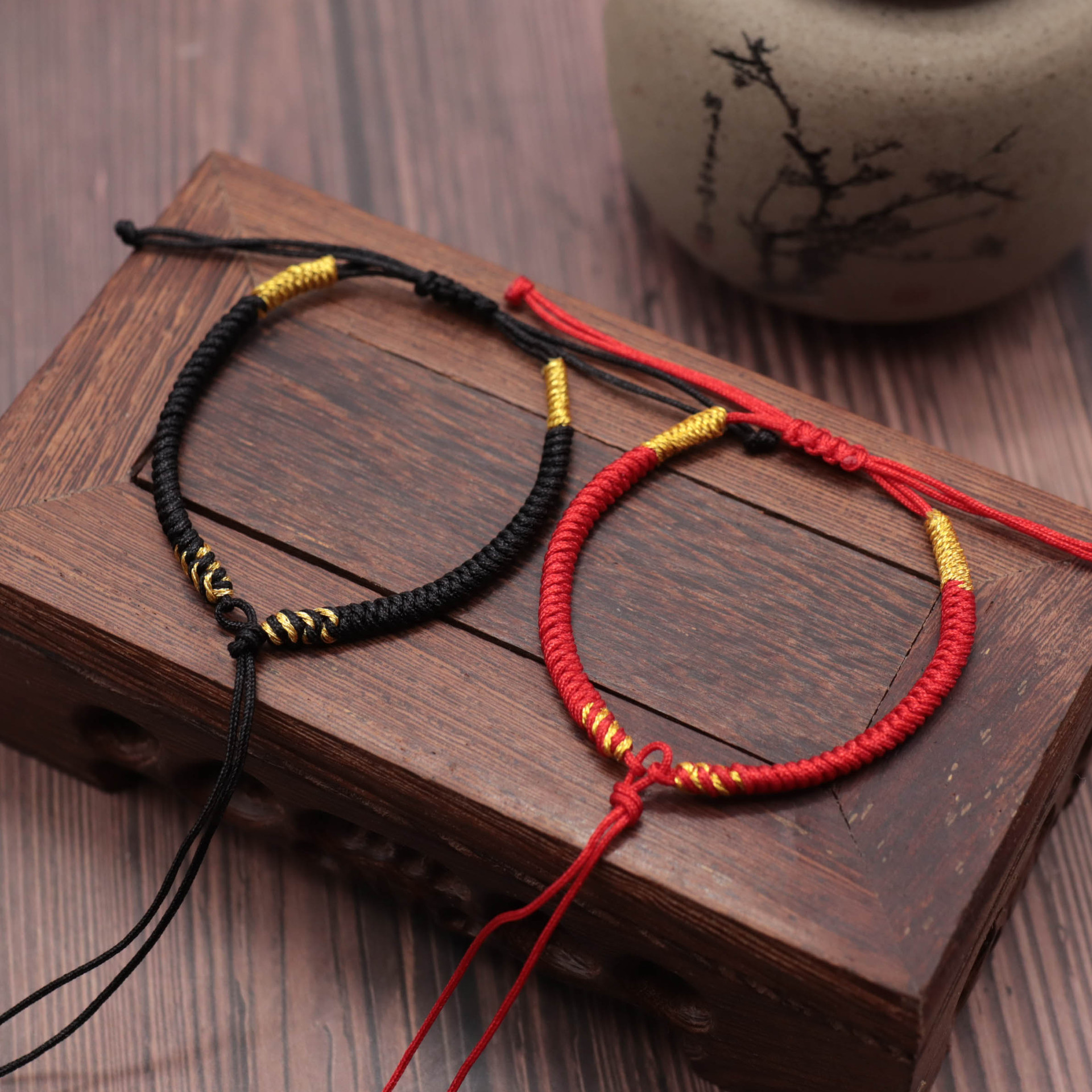 新款手工编织金线金刚结手绳半成品细款男女情侣可穿珠平安扣手链