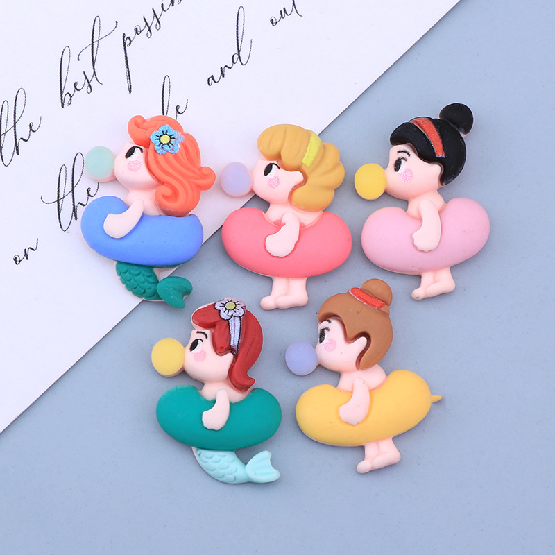 卡通泡泡美人鱼游泳圈滴油女孩 奶油胶diy手机壳 冰箱贴树脂配件