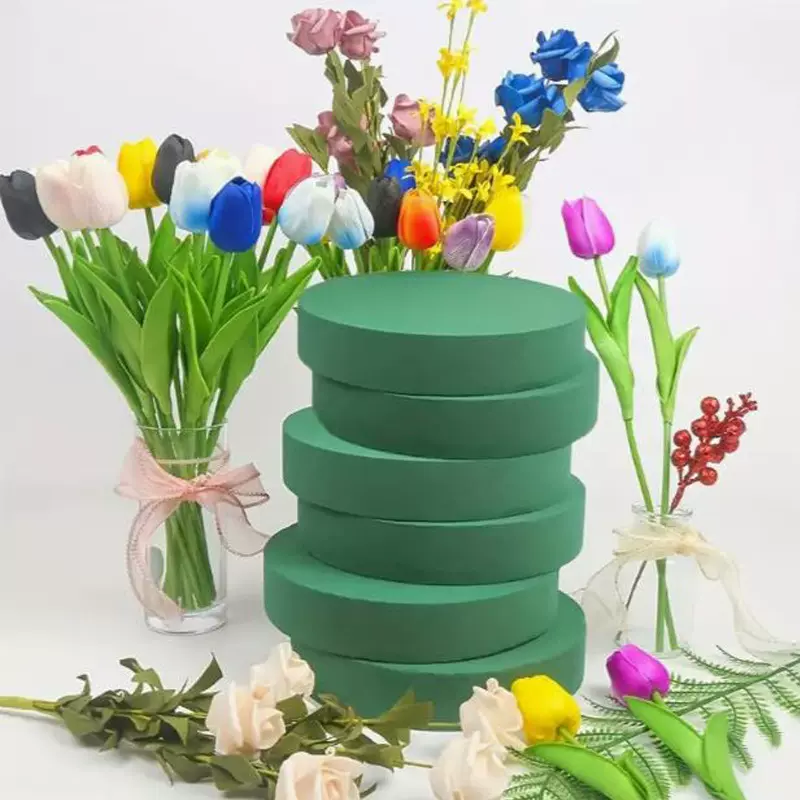 红色新年福桶花泥圆形泡沫植绒花泥花盆插花年宵花材料福桶干花泥