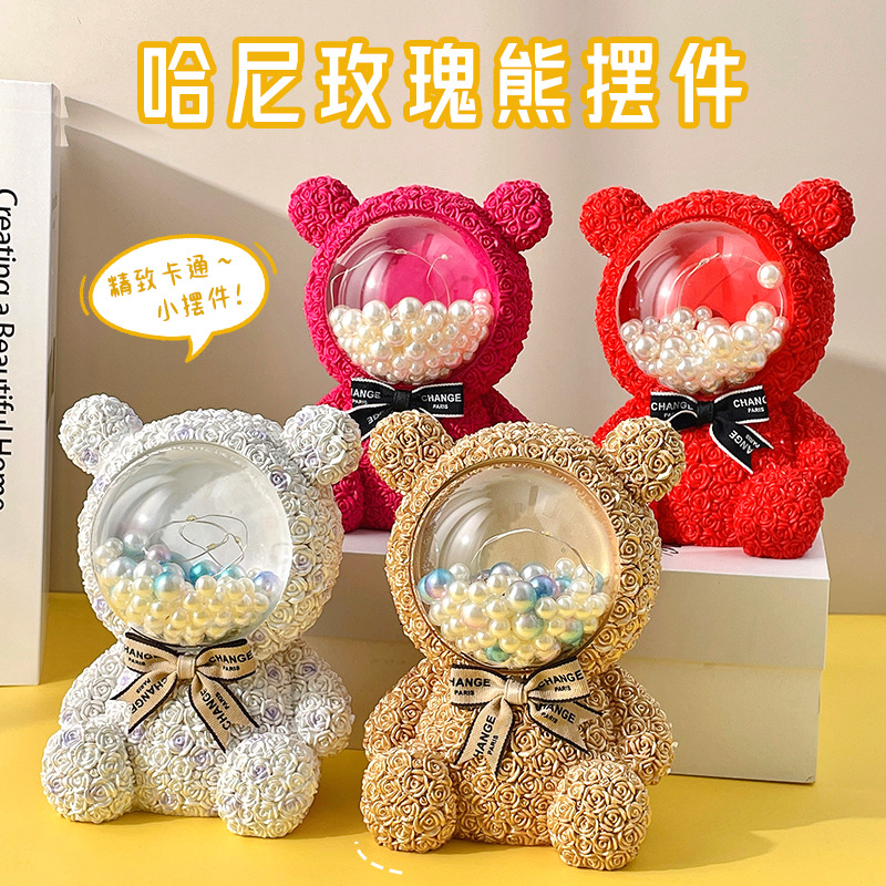 Wholesale Creative Cute Resin Craft Ornament Valentine's Day Gift Hani Rose Bear Star Light Decoration
