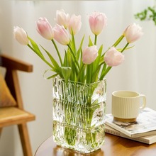玻璃花瓶摆件客厅插花精致网鲜花透明水晶高级感方形小