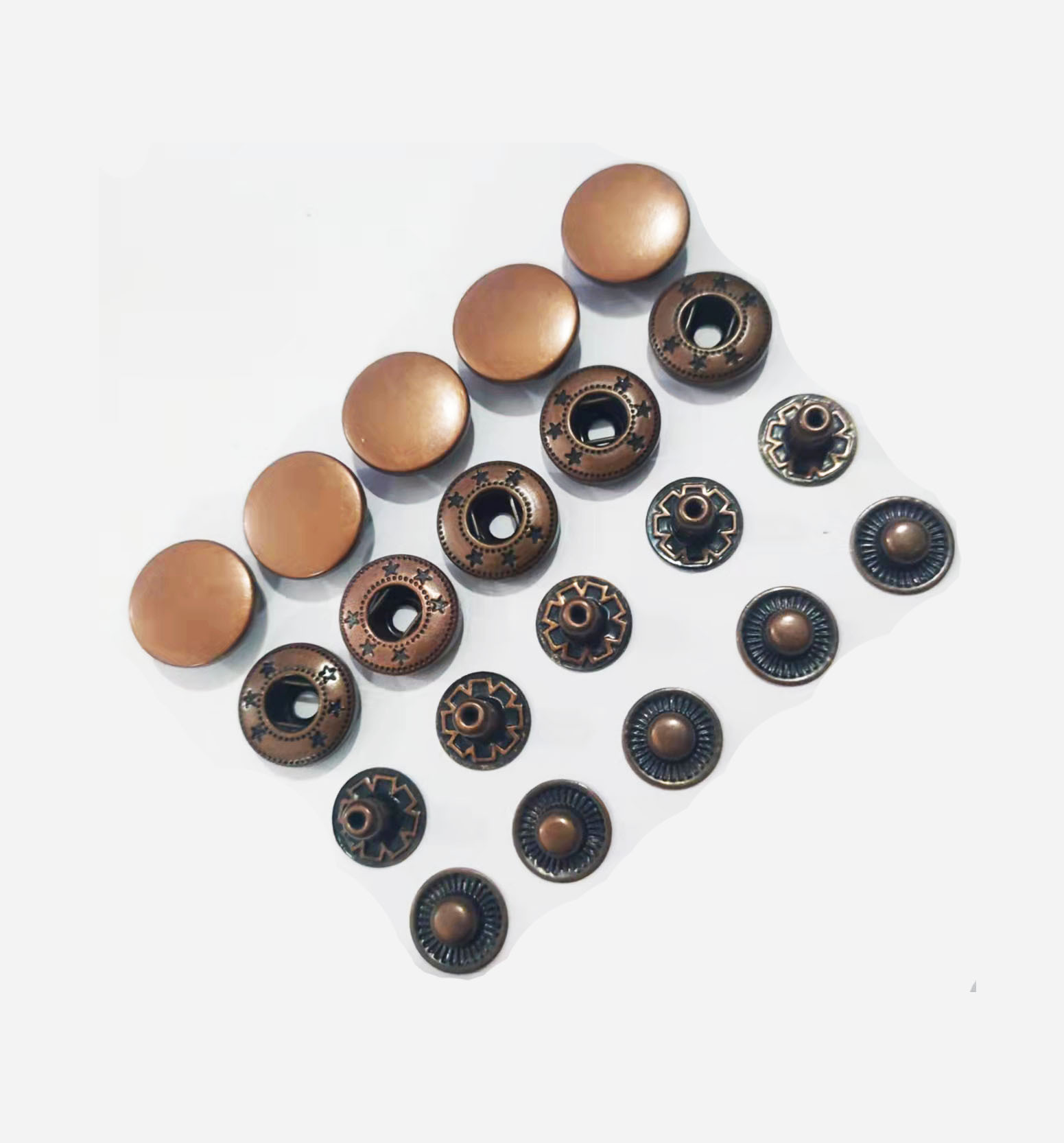 现货金属铜皮面四合扣圆形羽绒服红古铜色子母扣大衣棉服按扣