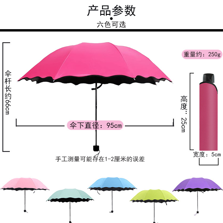 Creative Vinyl Blooming Umbrella with Water Three Folding Printable Logo Rain Flowering Sunshade Umbrella Sunny Umbrella