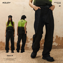 #OVDY 2024原创新品欧美男裤后裤袋重叠个性拼接水洗牛仔裤直筒