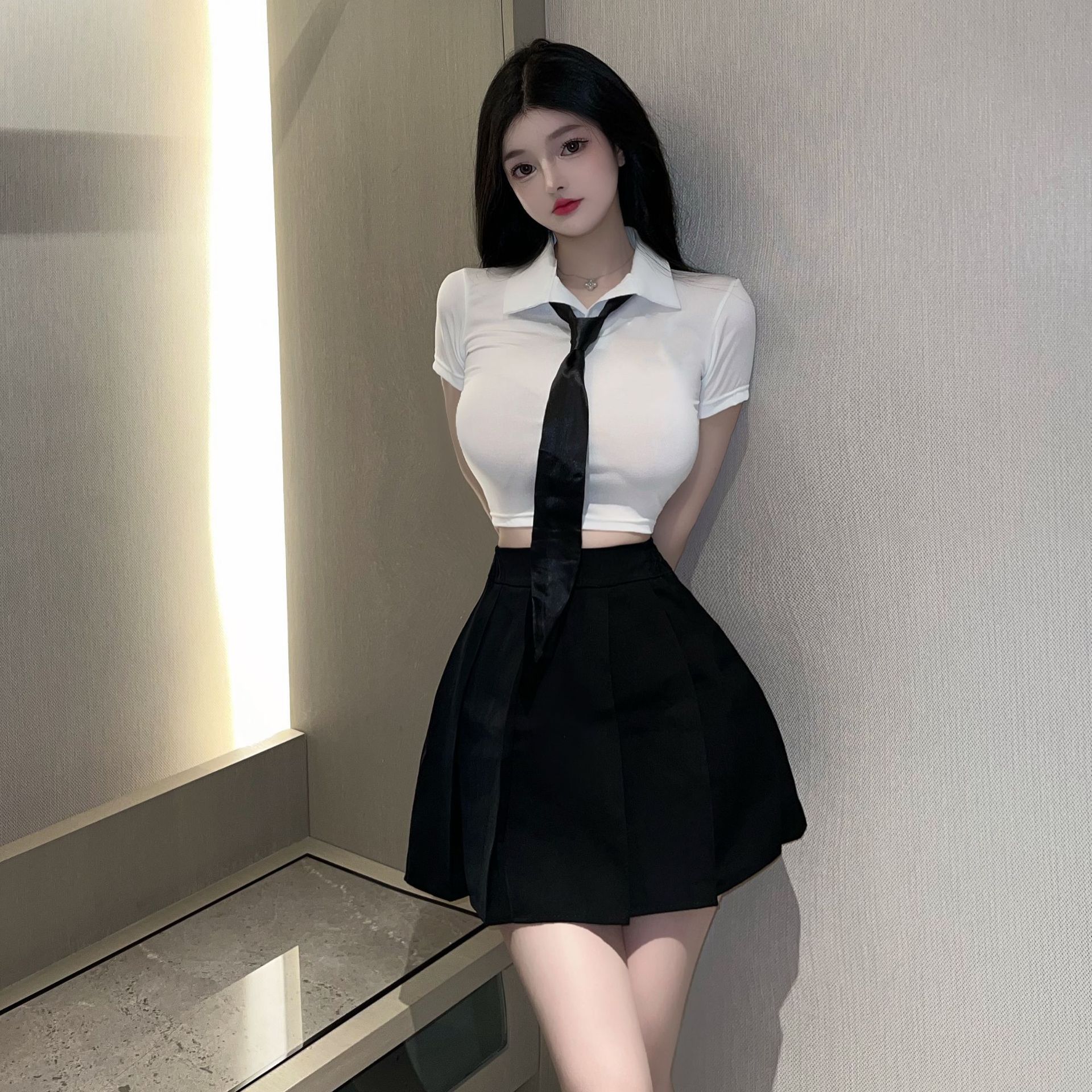 18yx2111欧美2023跨境外贸批发性感职业秘书制服上衣短裙领带套装