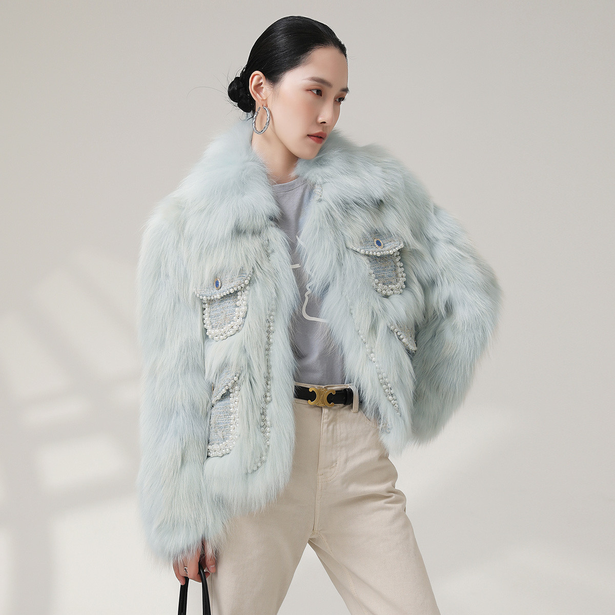 21新款拼接翻领韩版加厚皮草外套气质通勤真毛皮海宁皮草大衣