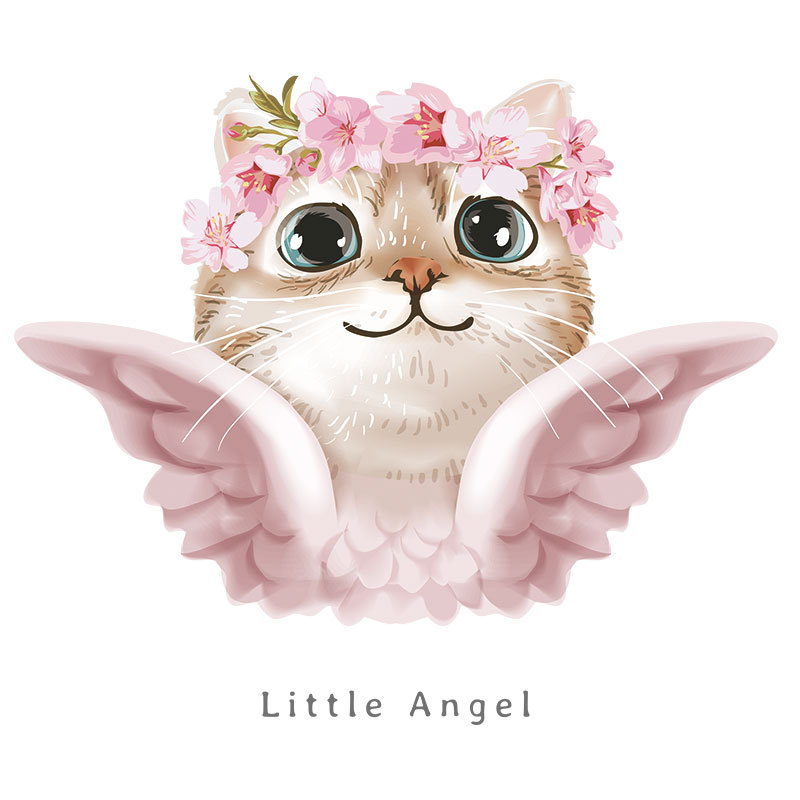 新款天使猫咪服装烫画贴 diy热转印logo贴柯式烫画图案烫印标现货