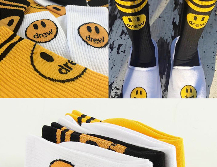 drew house笑脸袜子贾斯汀比伯同款男女运动情侣袜街头长袜潮流
