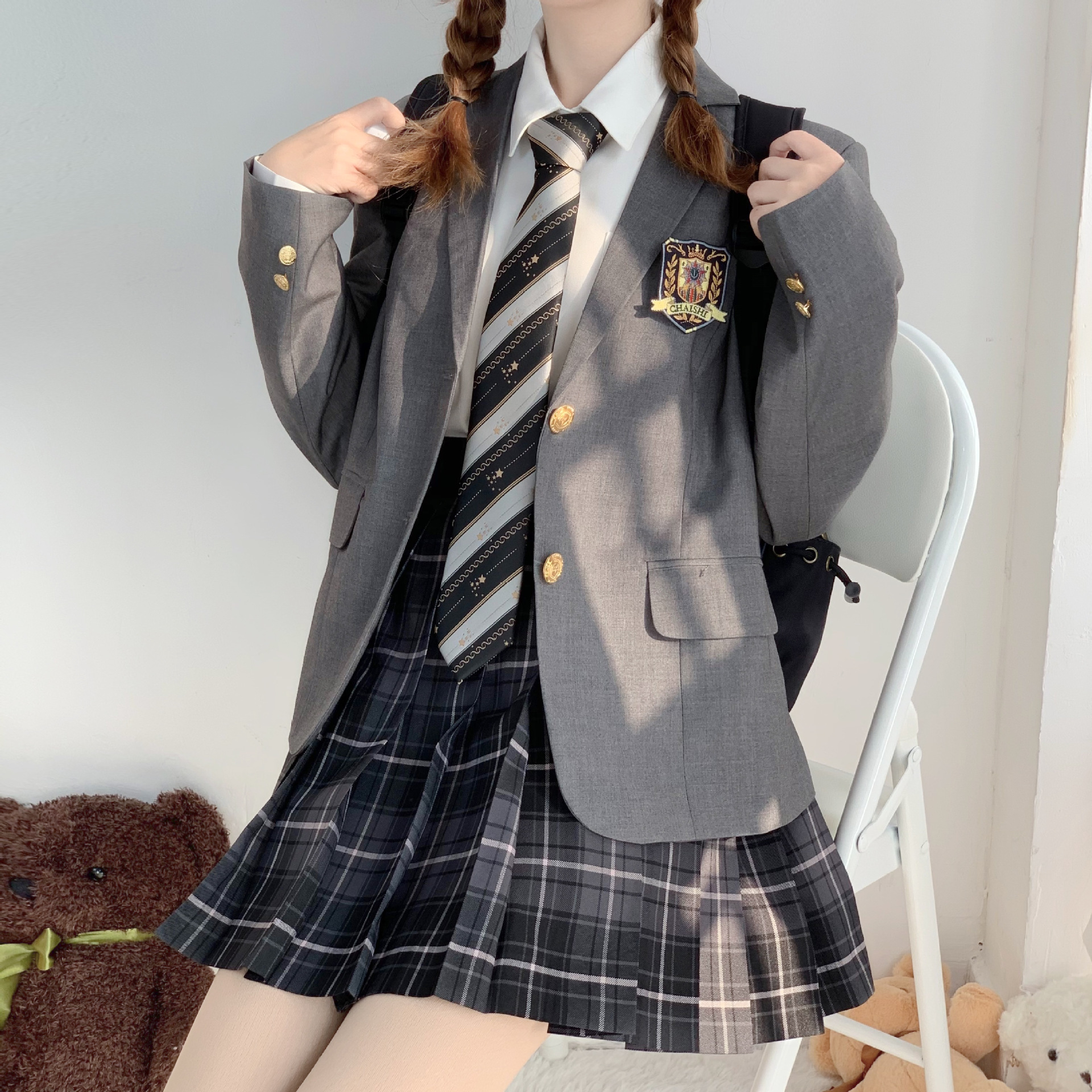 jk制服裙正版套装全套秋季日系原创学院风一套池太黑西装外套女