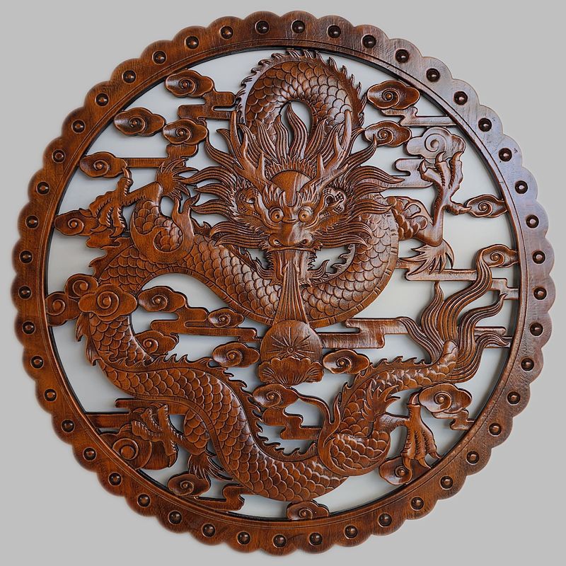 东阳木雕香樟木圆形实木雕刻福字挂件入户中式玄关背景墙装饰壁挂