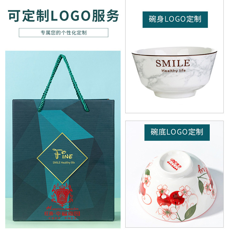 Opening Promotion Ceramic Bowl and Chopsticks Set Activity Gift Customized Logo Souvenirs Japanese Bowls and Dishes Tableware Set