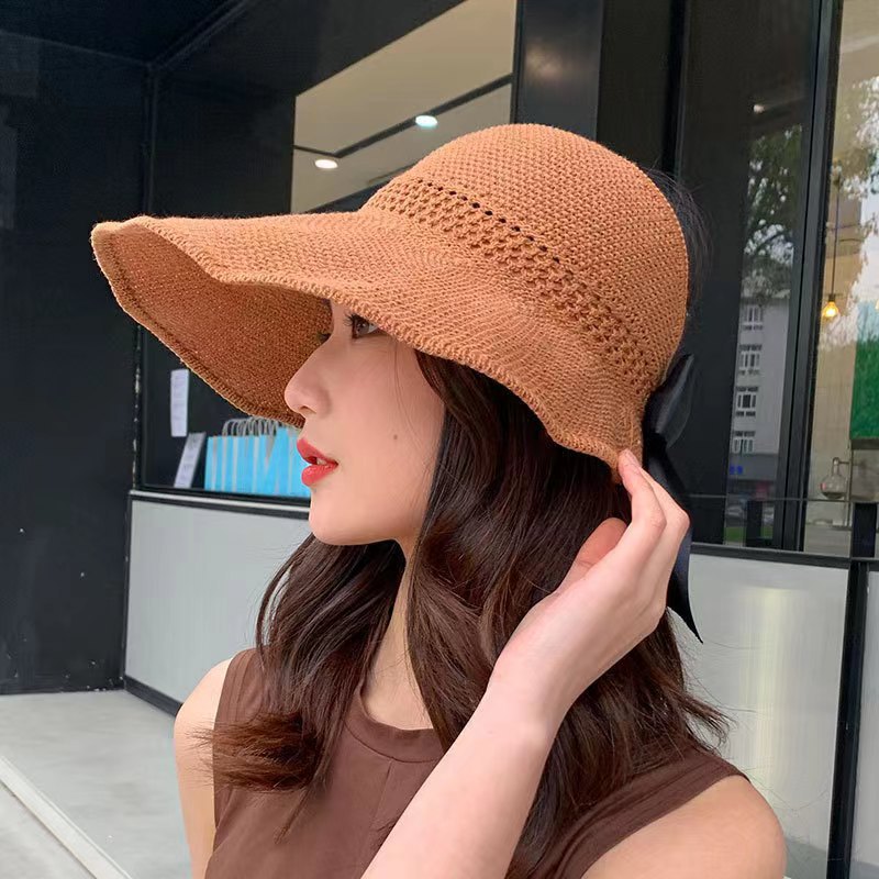 Hat Spring and Summer Sun Hat Female Roll Topless Hat Beach Big Brim Sun Protection Hat Summer Hat Folding Sun-Shade Fisherman Hat