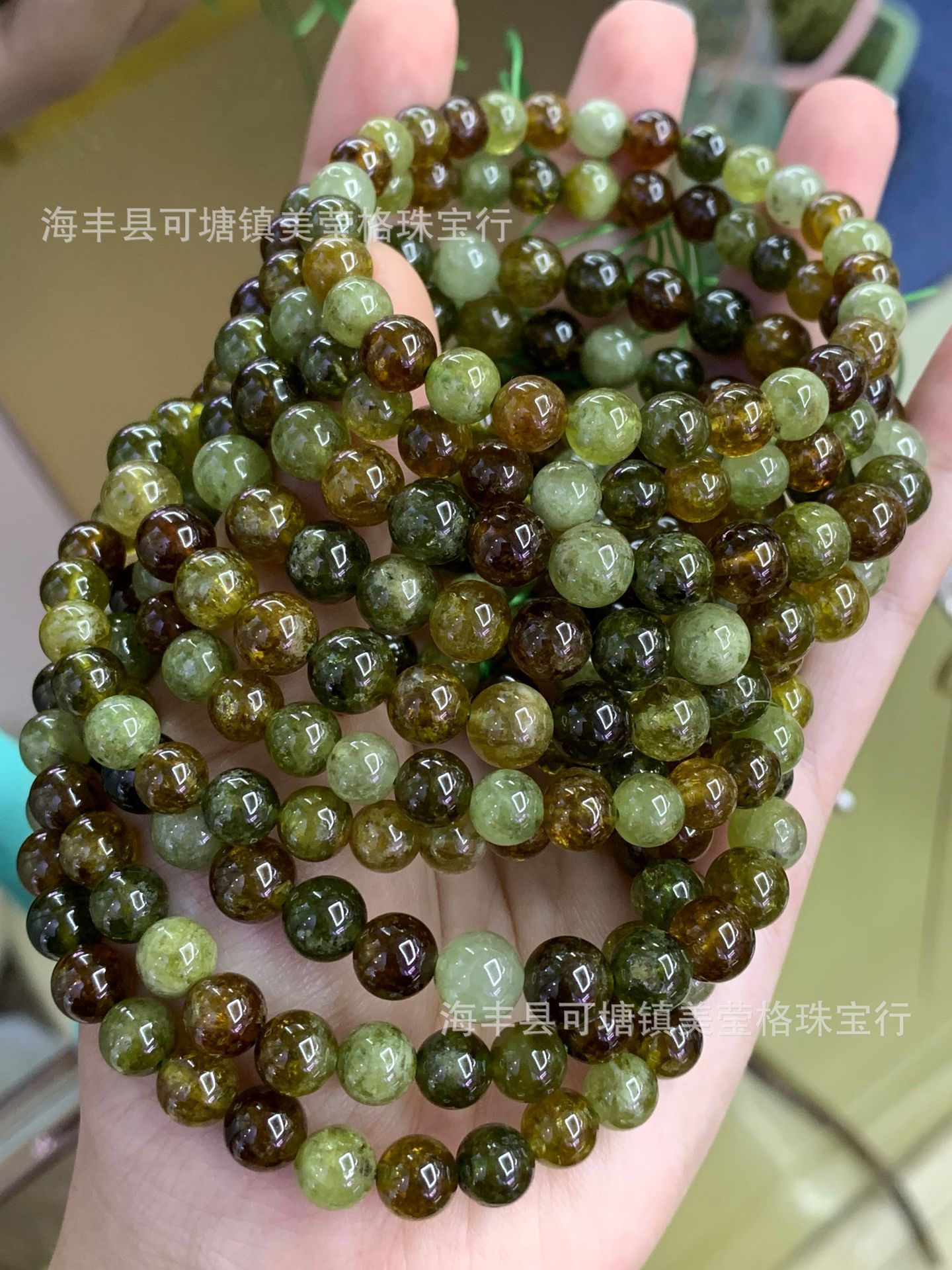 绿石榴手链 沙弗莱彩石榴石单圈圆珠手串 能量水晶男女款diy饰品
