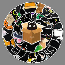 50张黑猫涂鸦个性跨境卡通动物儿童咕卡DIY手机壳行李箱贴纸防水