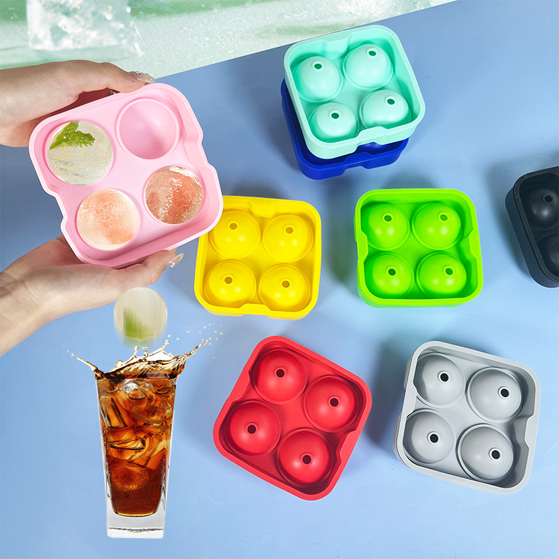 Summer Hot Four-Grid Spherical Silicone Ice Cube Tray Square Silicone Ice Mold Ice Tray Easily Removable Mold Quick-Frozen 0825