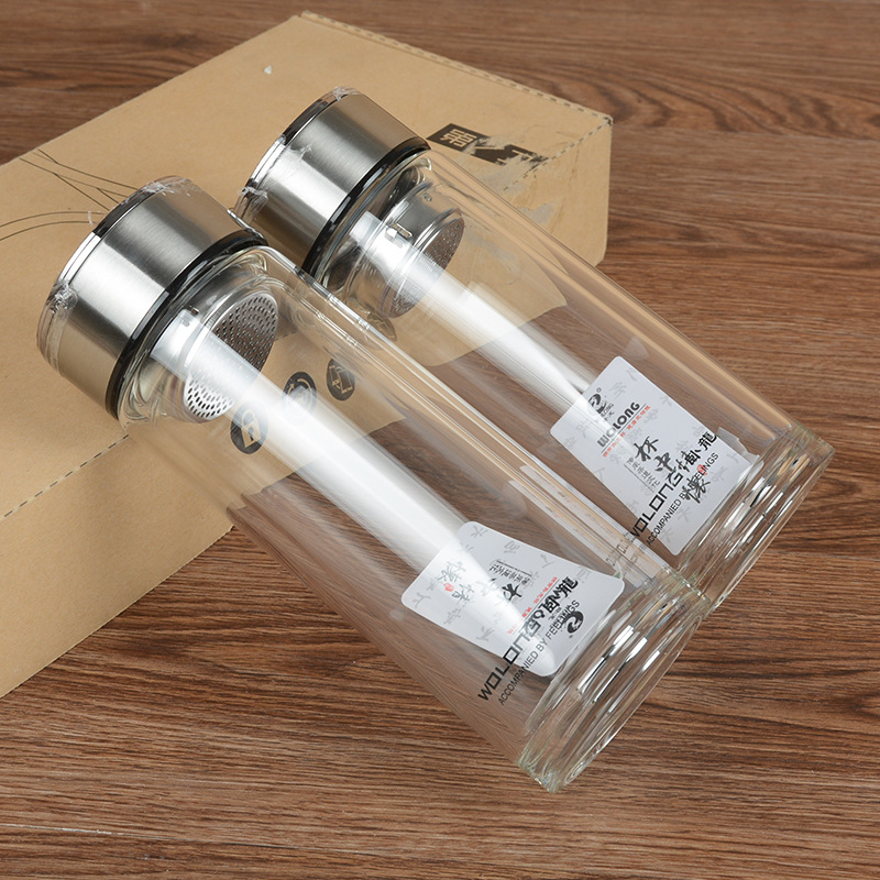 玻璃杯子定广告礼品杯 卧龙水杯活动促销双层玻璃杯定logo制-阿里巴巴