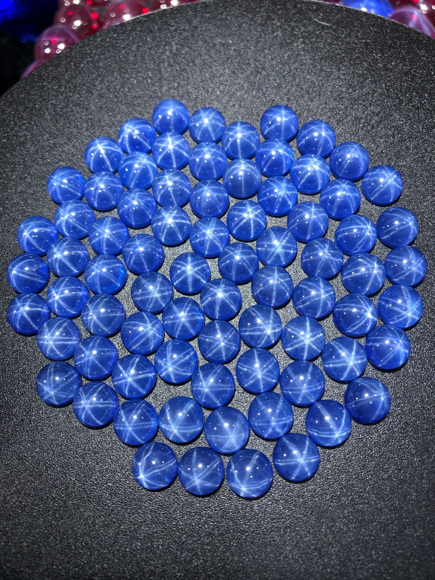 厂家直销星光蓝宝石圆形平底素面合成星光石戒指戒面首饰