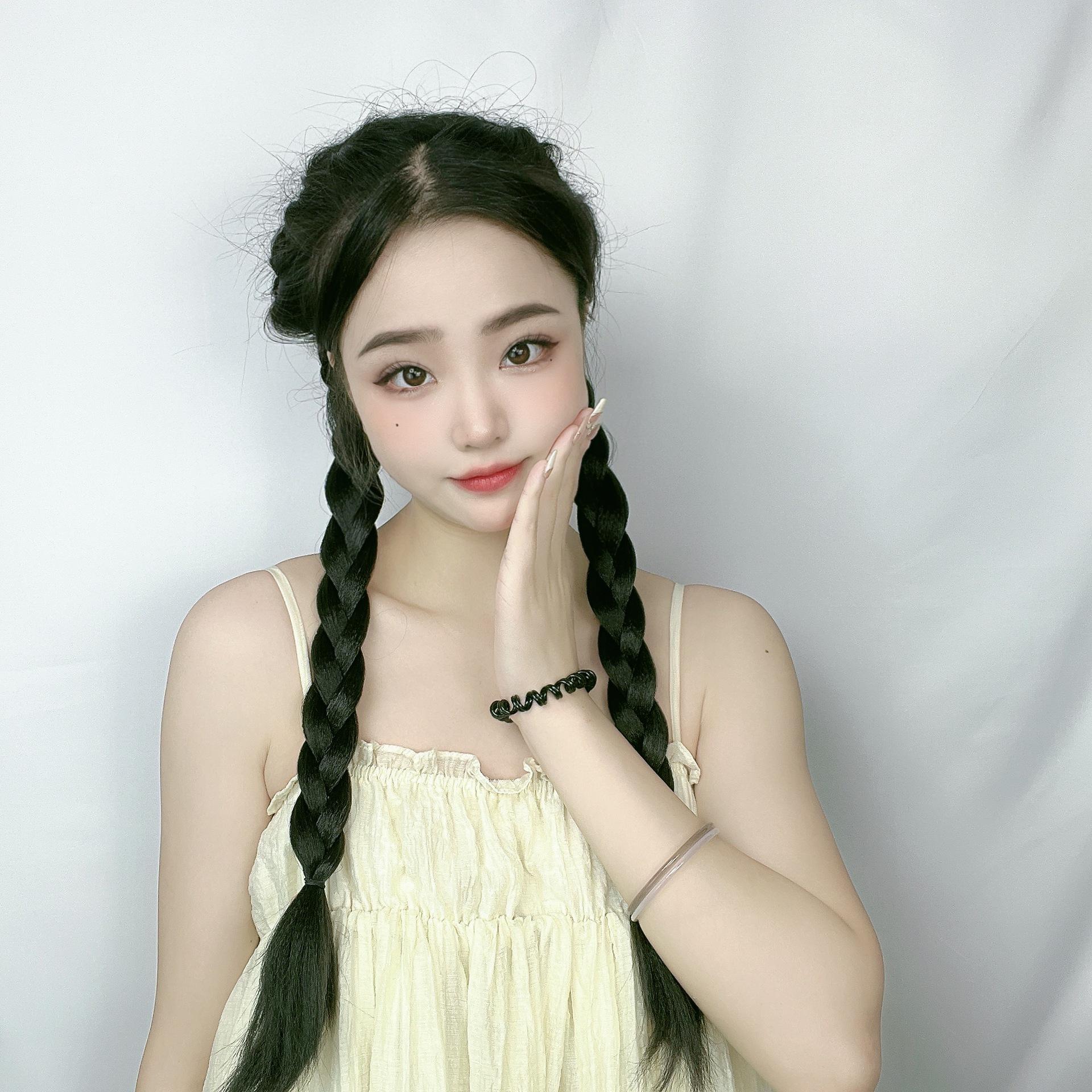 工厂直销泡泡辫假发马尾麻花辫子假发女双马尾长辫网红灯笼辫马尾