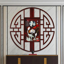 中式入户玄关和字装饰画客厅书房实木圆形壁画茶室玉石画玉雕挂画