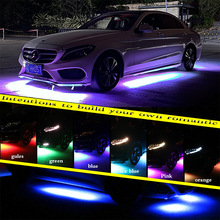汽车加装LED七彩声控流光底盘灯氛围灯一拖四汽车RGB底盘灯条