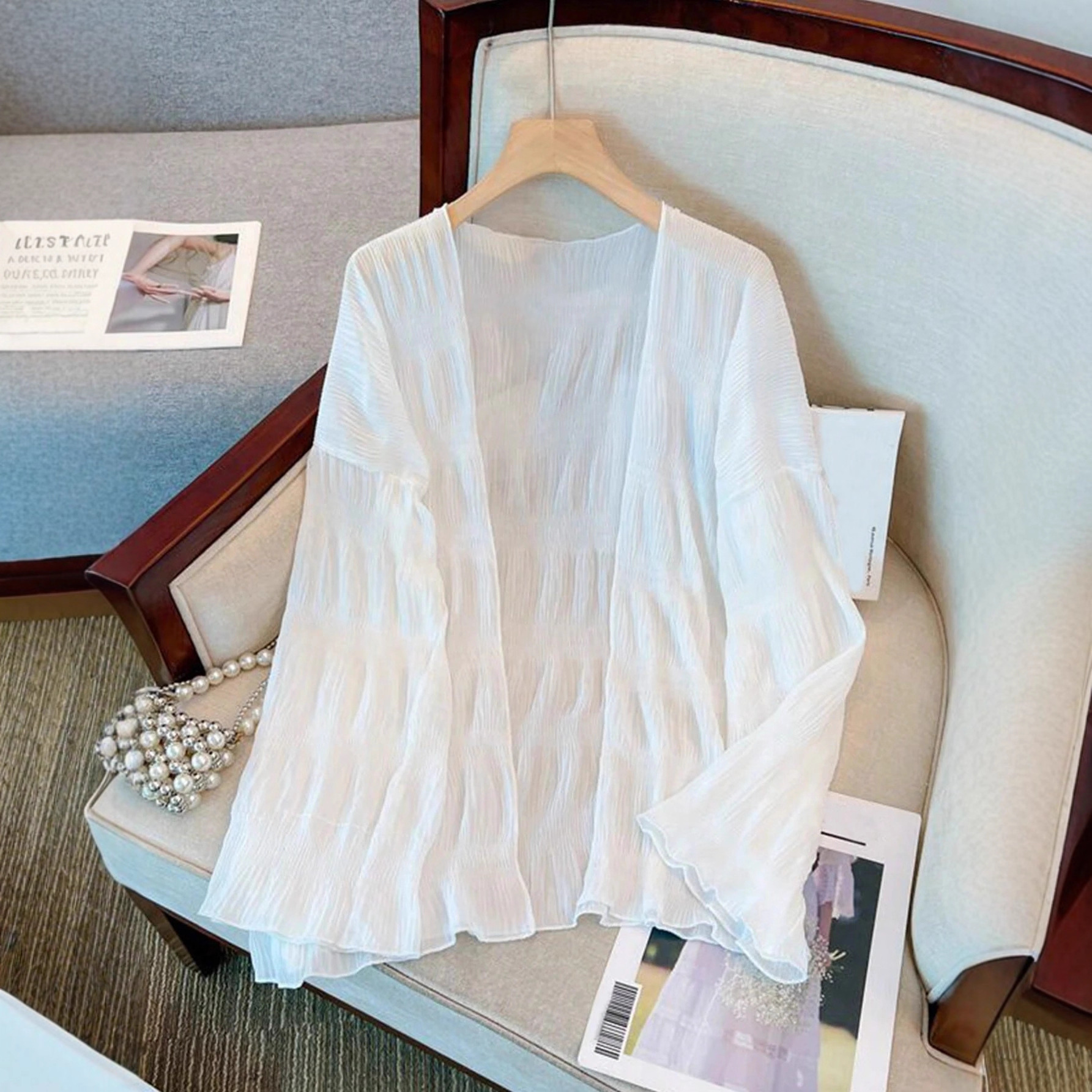 雪纺披肩防晒开衫女裝超仙薄款外搭褶皱显瘦防嗮空调罩衫外套