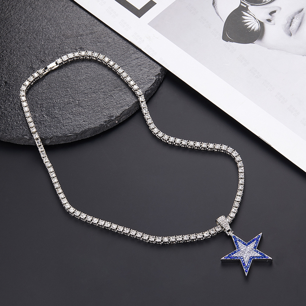 European Hip Hop New Five-Pointed Star Pendant Colorful Exquisite Personality Alloy Spot Drill Five-Pointed Star Necklace Pendant Wholesale