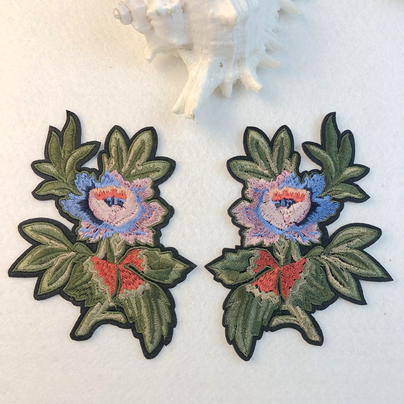 刺绣平绣花对花梅花图案布贴服装衣服辅料补丁贴手工可烫可手缝