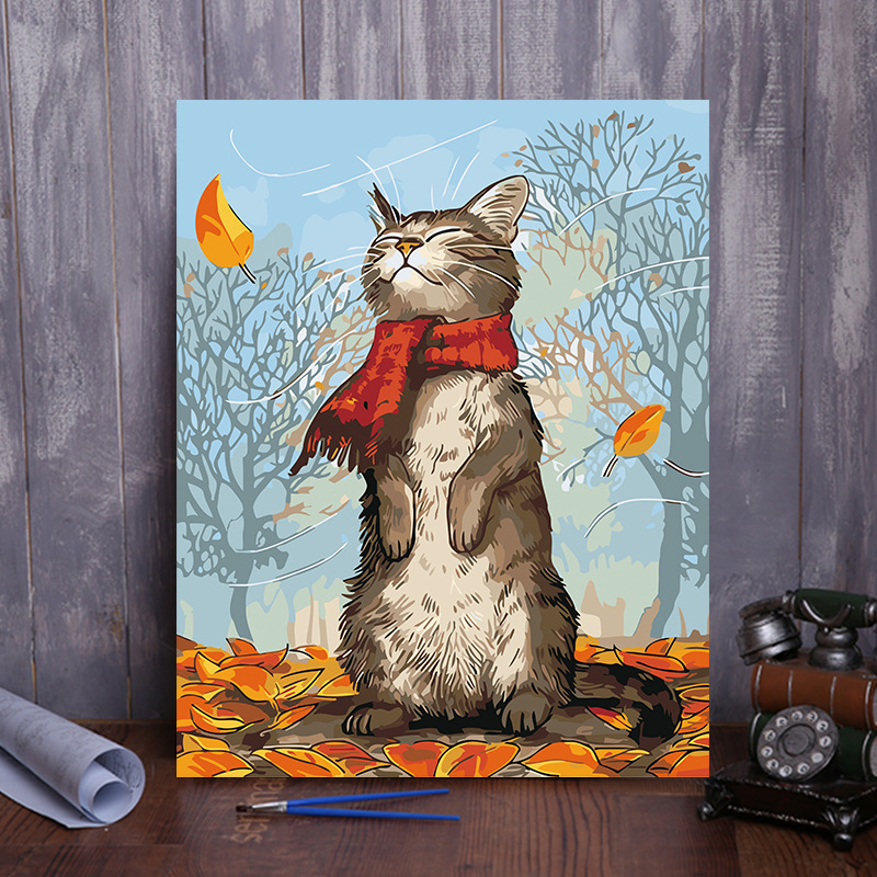 数字油画可爱猫咪儿童填色diy手绘装饰画手工自填充数字油彩壁画