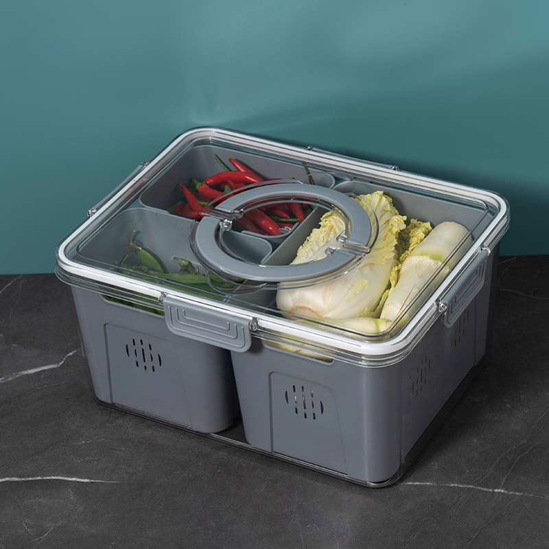 Food Storage Box Transparent Compartment Crisper Portable Food Storage Box Refrigerator Kitchen Fruits and Vegetables Drain Box