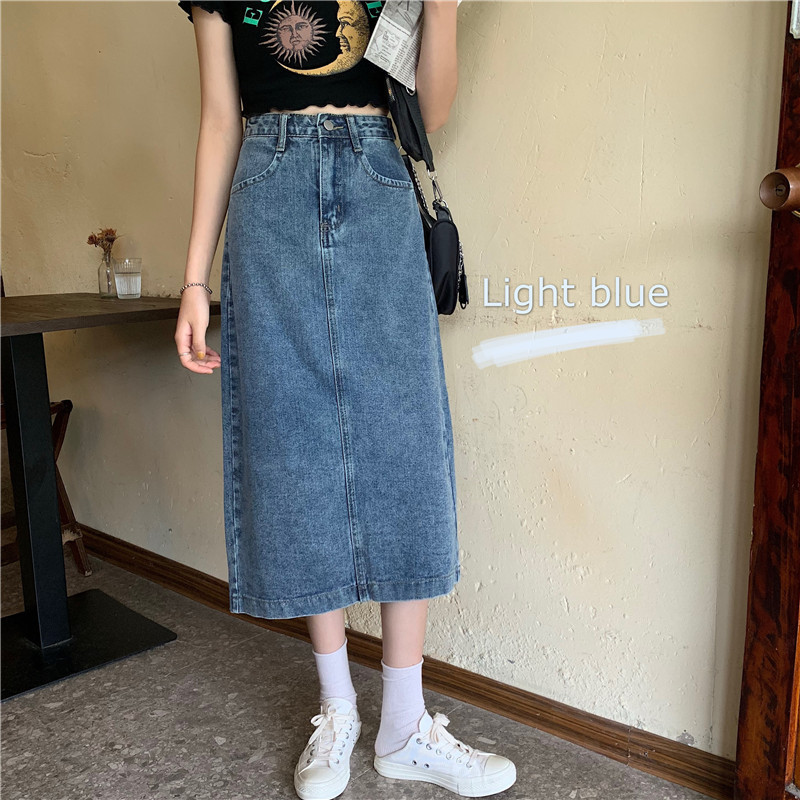   Summer New High Waist Denim Skirt Women's arge Size Mid-ength Skirt A- ine Skirt Student Korean Style Package Hip Skirt