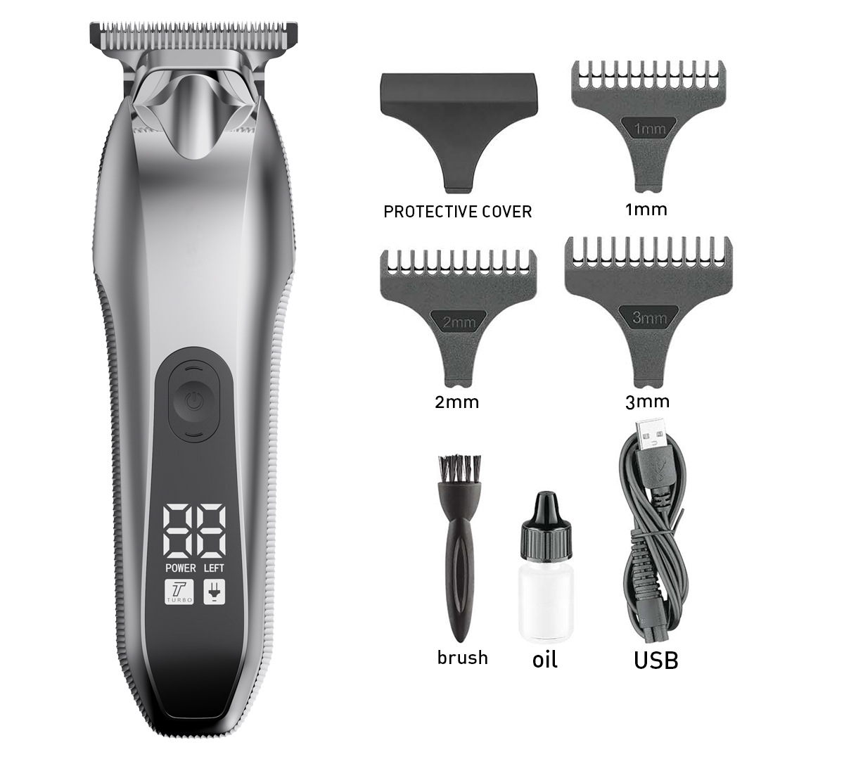 Exclusive for Cross-Border Digital Display Hair Clipper Retro Oil Head Engraving Electric Clipper Professional Hair Salon Rechargeable Electrical Hair Cutter Wholesale