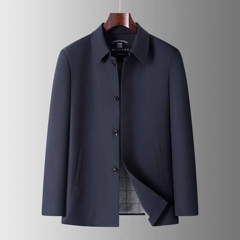 高档行政夹克男装春秋季新款单排扣商务休闲领导干部翻领夹克衫男