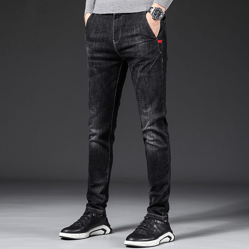 牛仔裤男批发韩版潮流黑色修身弹力青少年休闲时尚潮牌男裤春夏