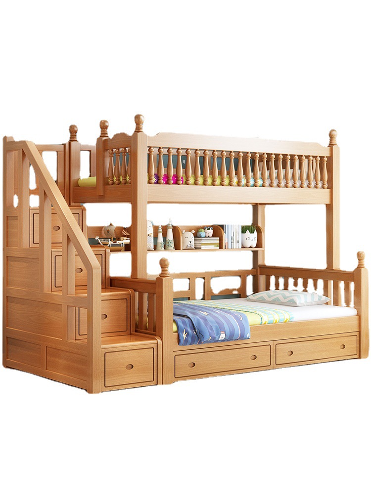 榉木上下床铺双层全实木儿童床高低床家用上下铺木床子母床可拆分