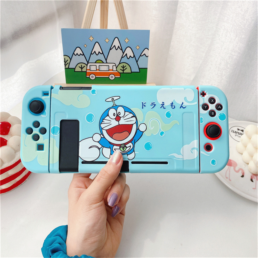 卡通哆啦小叮铛适用任天堂switch壳分体游戏机tpu保护软套ns彩壳