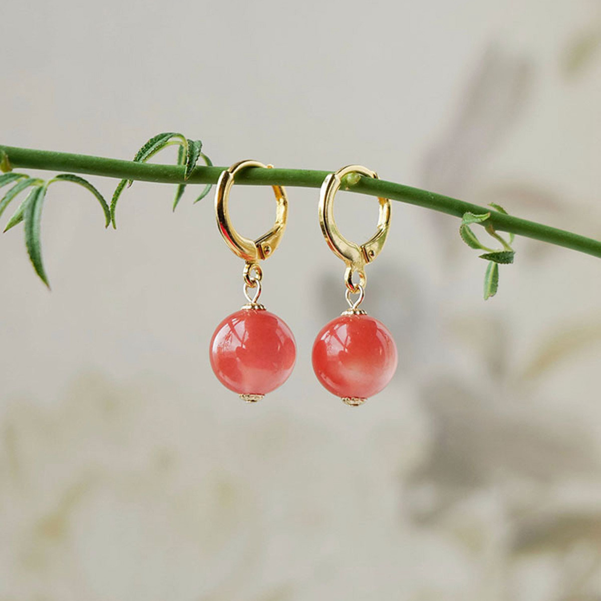 天然南红玛瑙耳环气质玉髓玉石耳坠女儿红色旗袍耳饰耳扣耳环