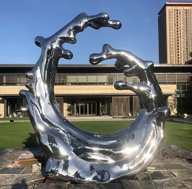 不锈钢水滴波纹浪花雕塑户外酒店景观雕塑落地摆件水浪水景装饰品