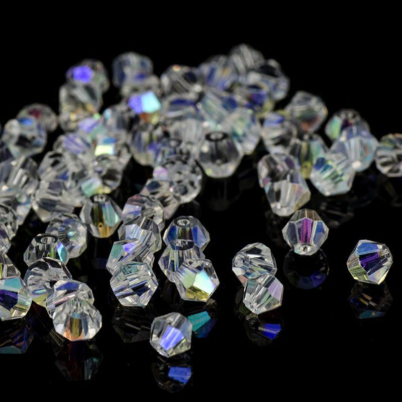 手链串珠2/3/4/6mm200/500/1000颗玻璃水晶菱形珠子diy散珠彩白色