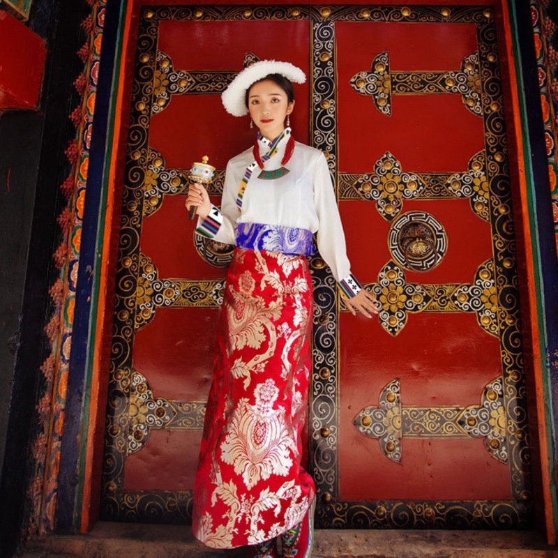 2022春季新款围裙藏装半身裙套装藏族服饰藏袍女西藏康