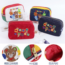 现货miki帆布包 日系可爱卡通彩色字母格子熊动物园收纳包化妆包