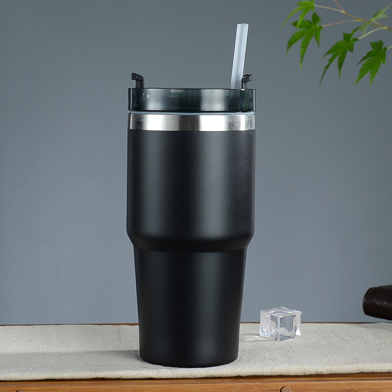 Cross-Border Cup Large Capacity 20/30Oz Stainless Steel Cup with Straw Heat and Cold Insulation Large Ice Cup Vehicle-Borne Cup