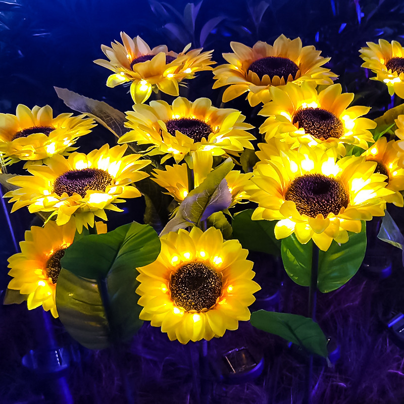 跨境爆款户外太阳能向日葵插地仿真花灯植物景观灯庭院花园草坪灯
