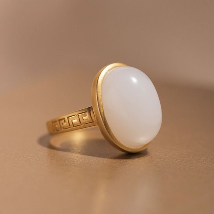 原创设计世间臻宝古法金镶嵌天然和田羊脂白玉s925戒指女款尾戒指