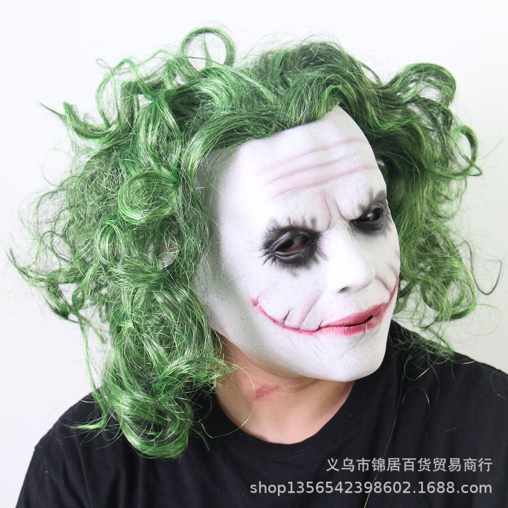 亚马逊新款黑暗骑士蝙蝠侠小丑面具绿假发装扮杰克小丑乳胶面具