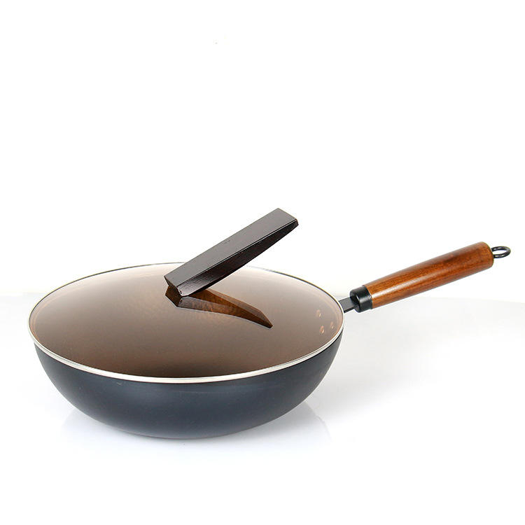 冷锻手打老铁锅炒锅无烟不粘茶色盖锅具电磁炉通用礼品炒锅不粘