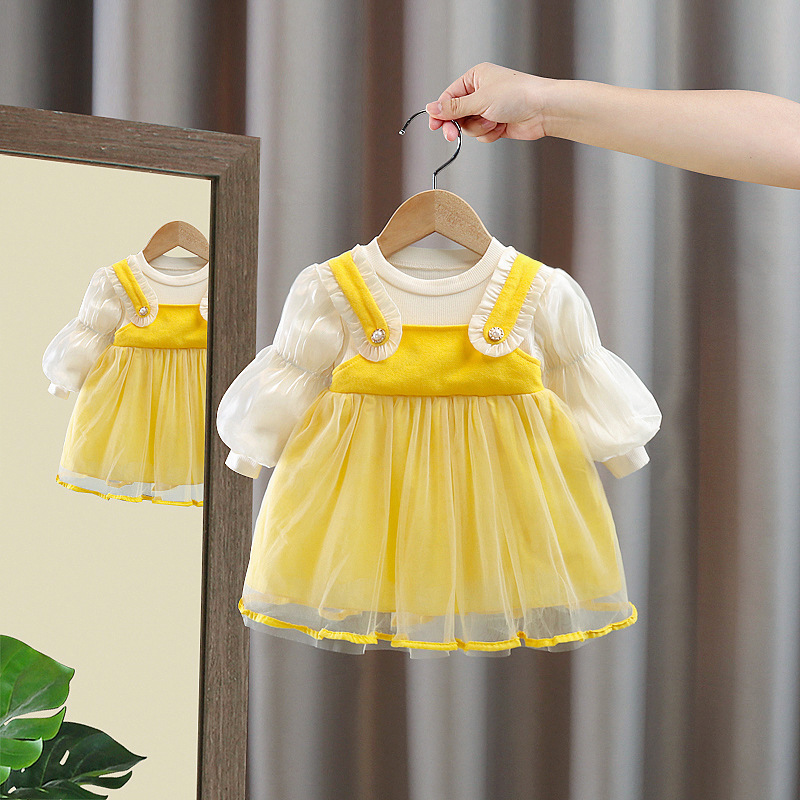 秋季女童假两件连衣裙秋装童装棉衣服裙子儿童服装公主裙童装批发