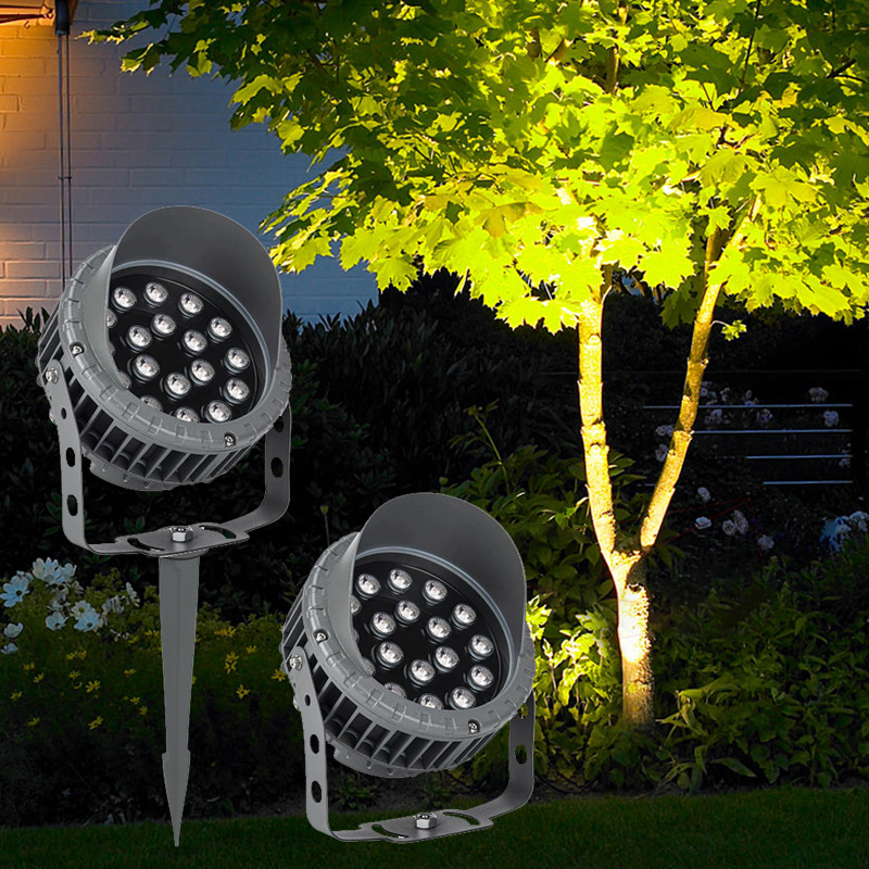 户外防水照树灯铝材大功率射树灯庭院公园插地灯七彩景观投光灯