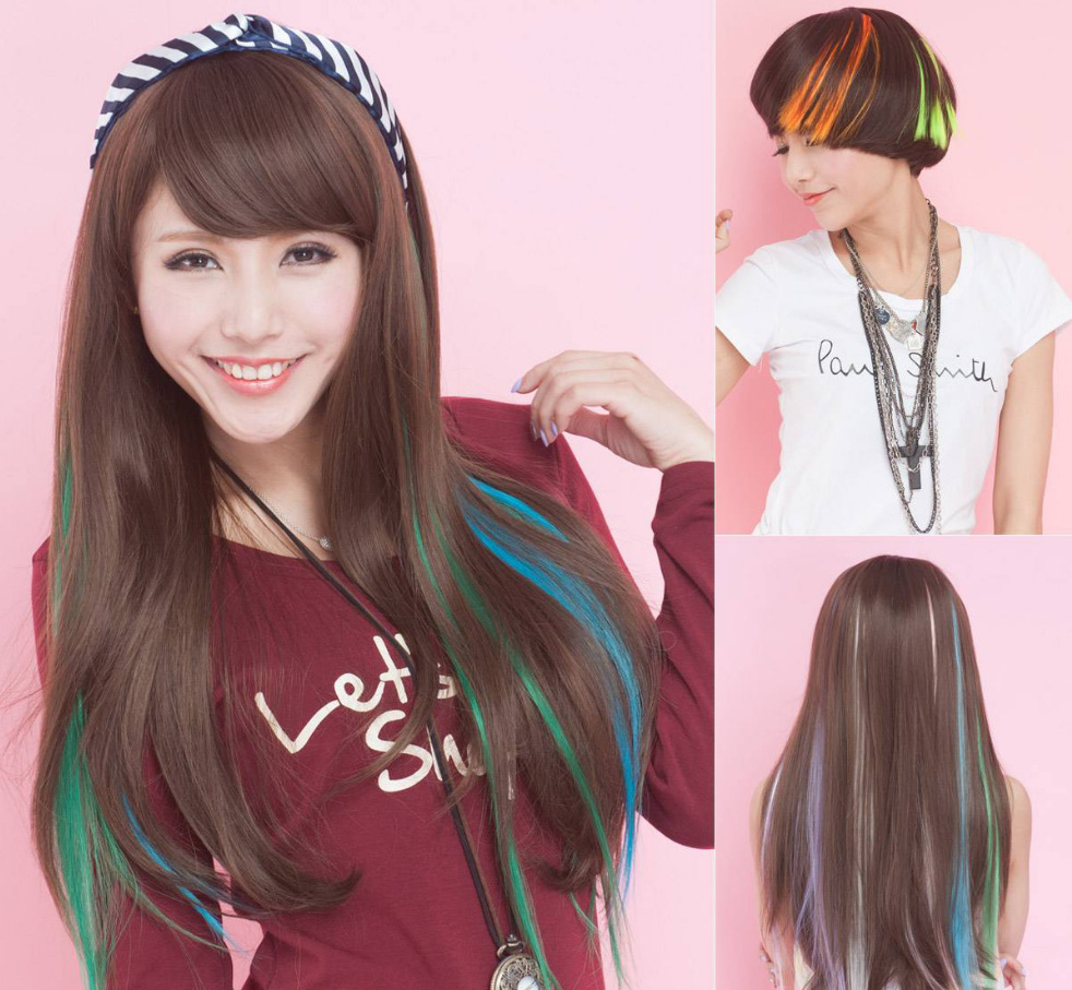 彩发片挂耳染彩色假发片直发接发片假发女彩色接发片渐变接发片