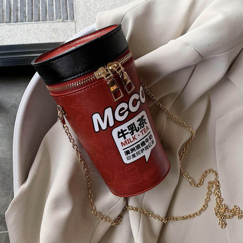 网红个性奶茶杯包包时尚洋气可爱水桶包斜跨包韩版链条包单肩包潮