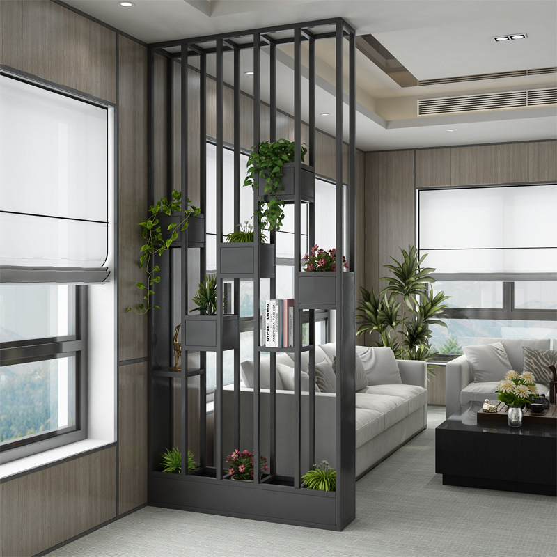 北欧简约铁艺办公室绿植花架工业风装饰客餐厅酒吧隔断屏风置物架